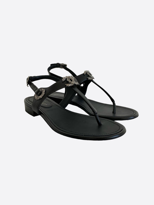 Chanel Black CC Logo sandals