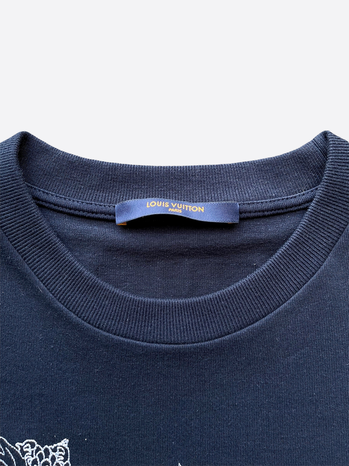 Louis Vuitton Navy Embroidered Flowers Logo Tee