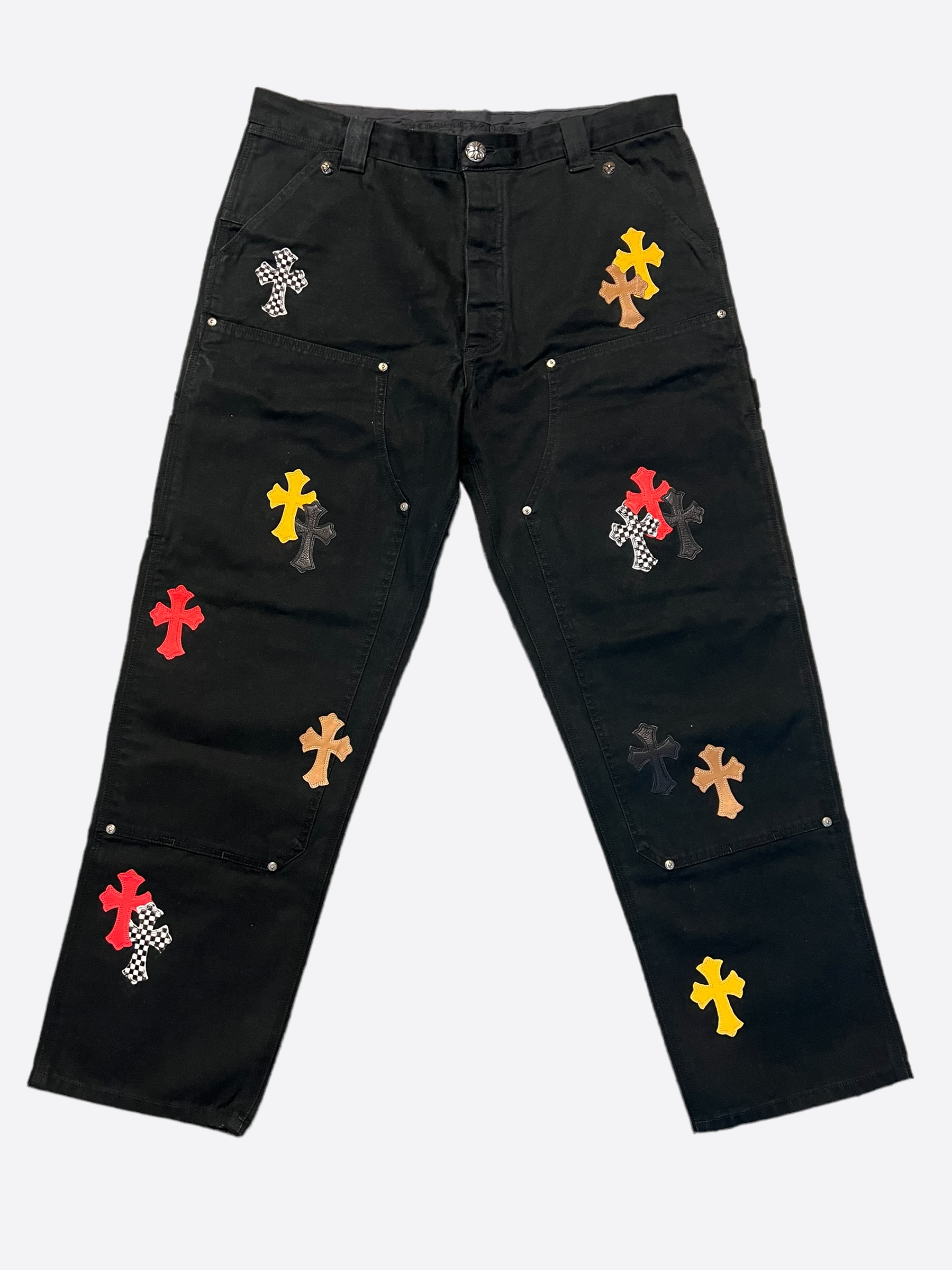 CHROME HEARTS X CDG BLACK DENIM JEANS PINK PATCHES