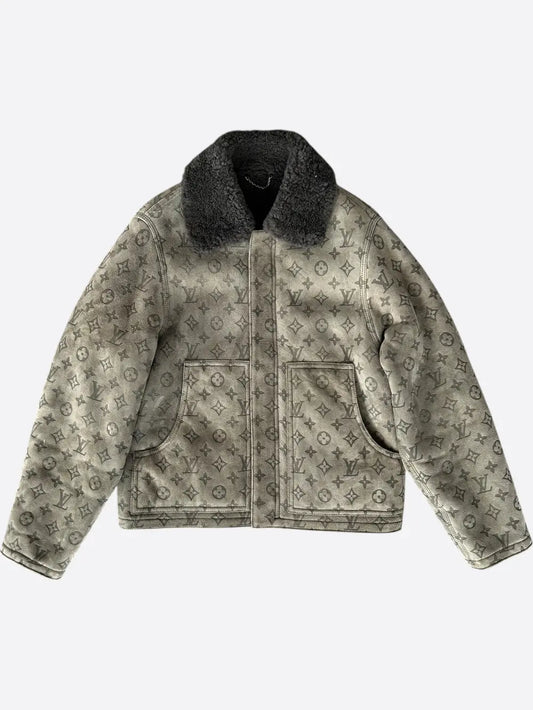 Louis Vuitton Olive Monogram Shearling Jacket