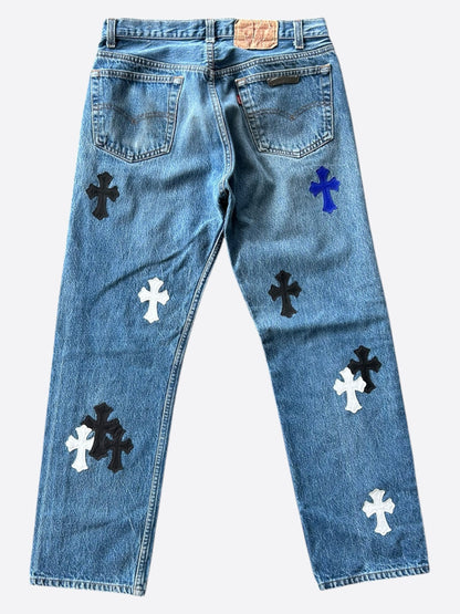 Chrome Hearts Levis Blue Multicolor Cross Patch Jeans