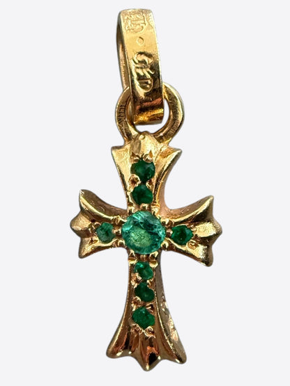 Chrome Hearts 22K Yellow Gold & Emerald Baby Fat Cross Pendant
