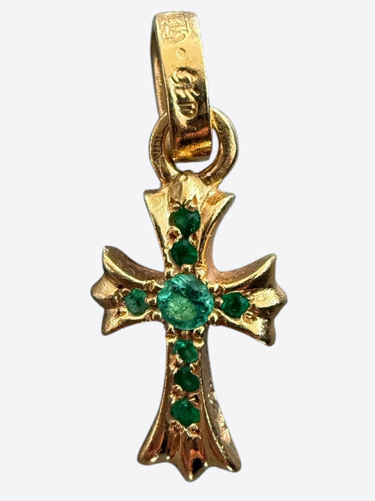Chrome Hearts 22K Yellow Gold & Emerald Baby Fat Cross Pendant