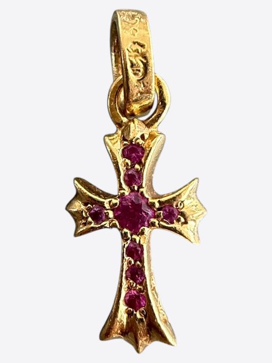 Chrome Hearts 22K Yellow Gold & Ruby Baby Fat Cross Pendant