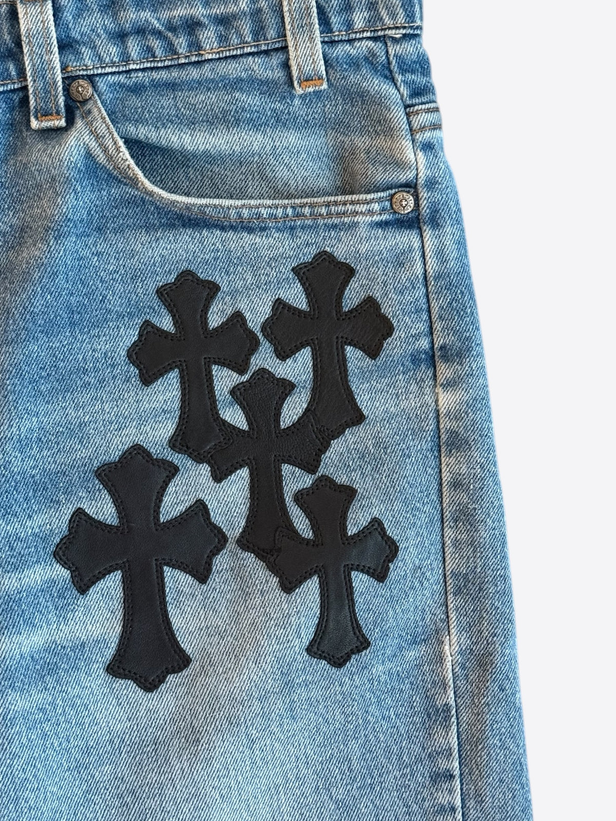 Chrome Hearts Levis Blue & Black Cross Patch Jeans