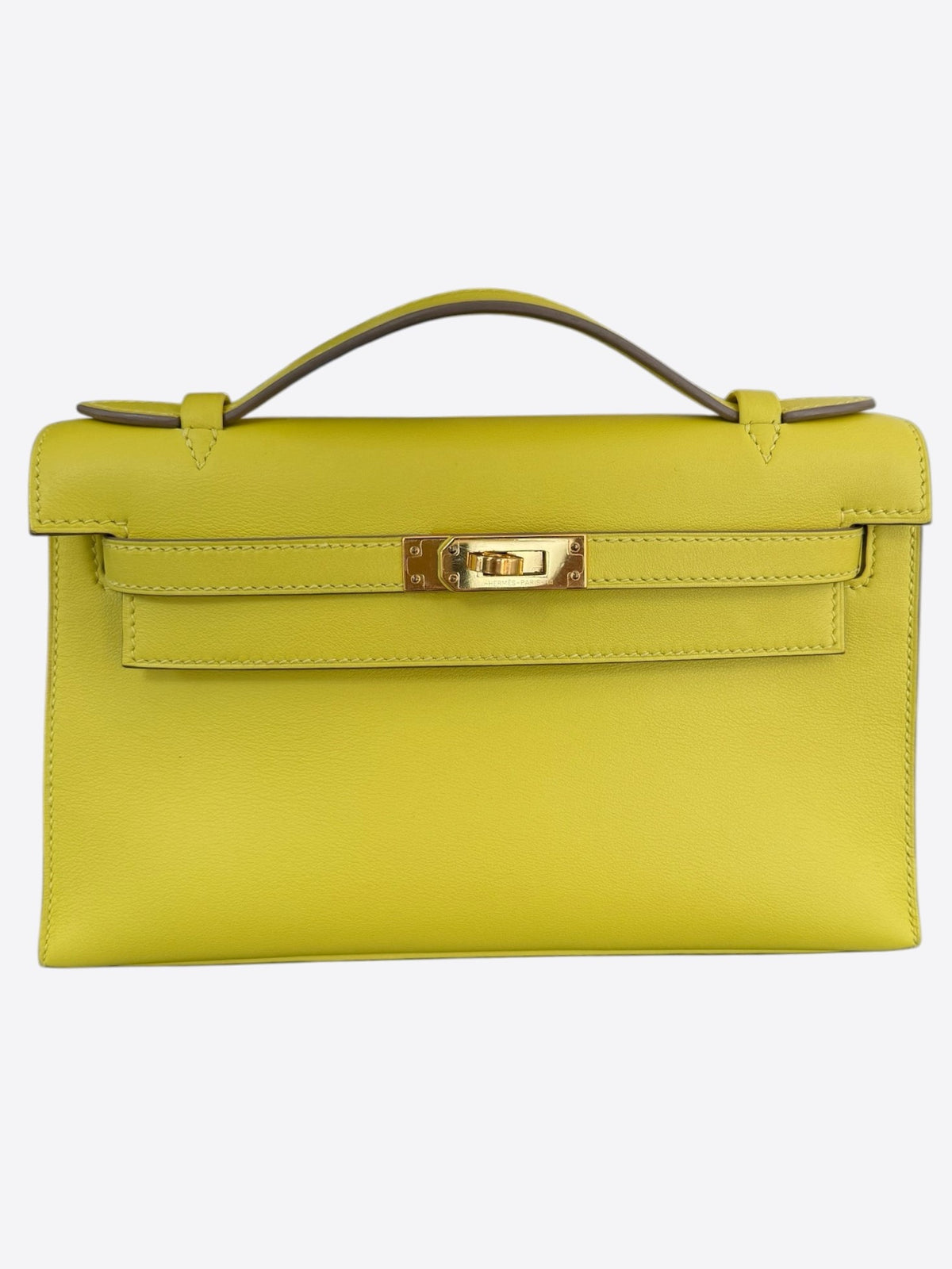 Hermes Lime Swift & Gold Hardware Kelly Pochette