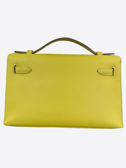 Hermes Lime Swift & Gold Hardware Kelly Pochette