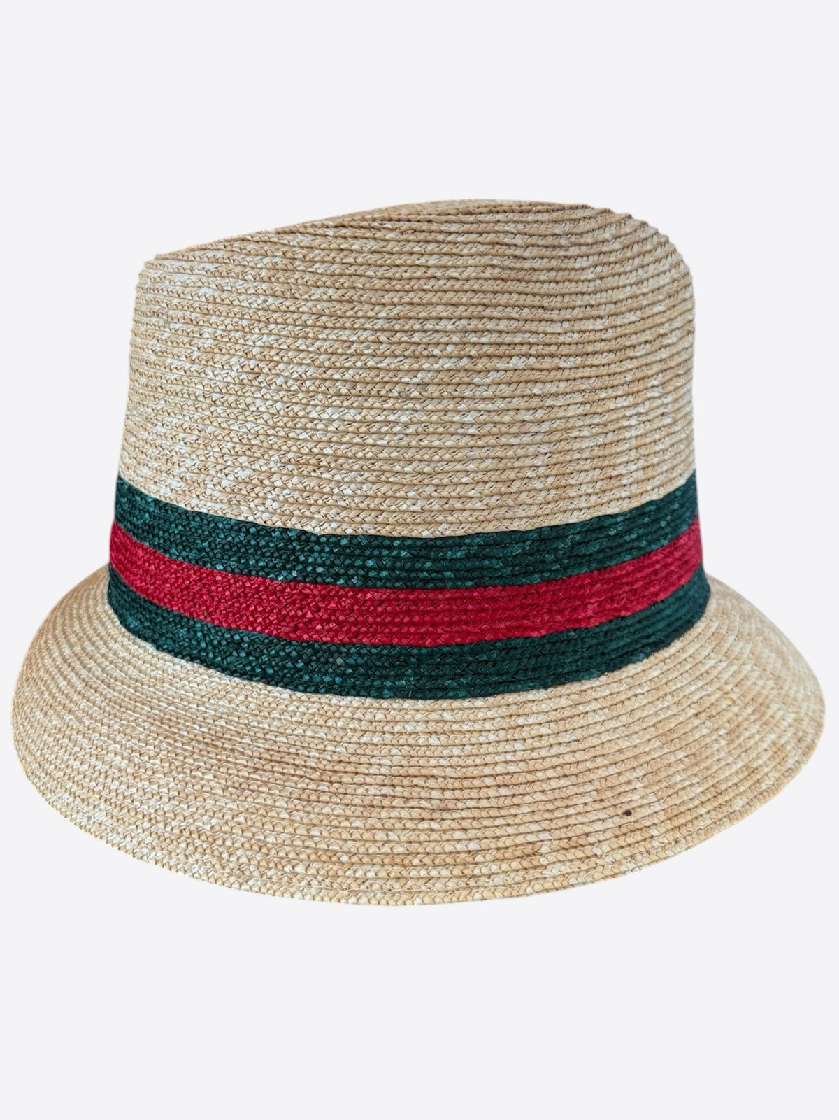 Gucci Beige, Red & Green Stripe Straw Fedora Hat