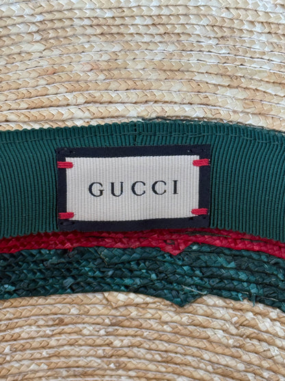 Gucci Beige, Red & Green Stripe Straw Fedora Hat