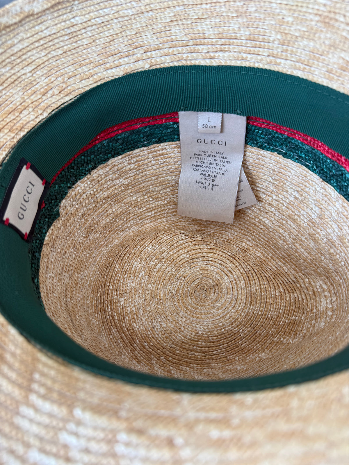 Gucci Beige, Red & Green Stripe Straw Fedora Hat