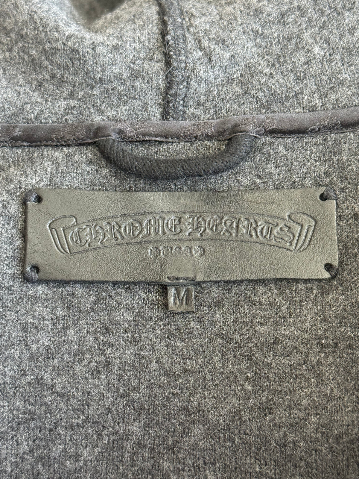 Chrome Hearts Black Leather Cross Patch Cashmere Zip Up Hoodie