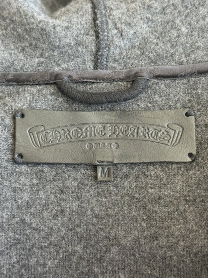 Chrome Hearts Black Leather Cross Patch Cashmere Zip Up Hoodie