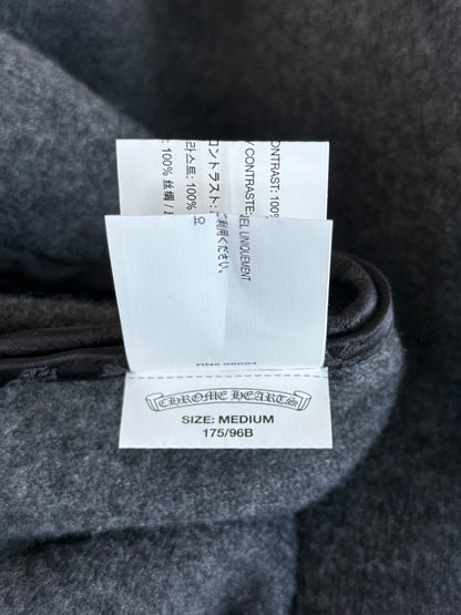 Chrome Hearts Black Leather Cross Patch Cashmere Zip Up Hoodie