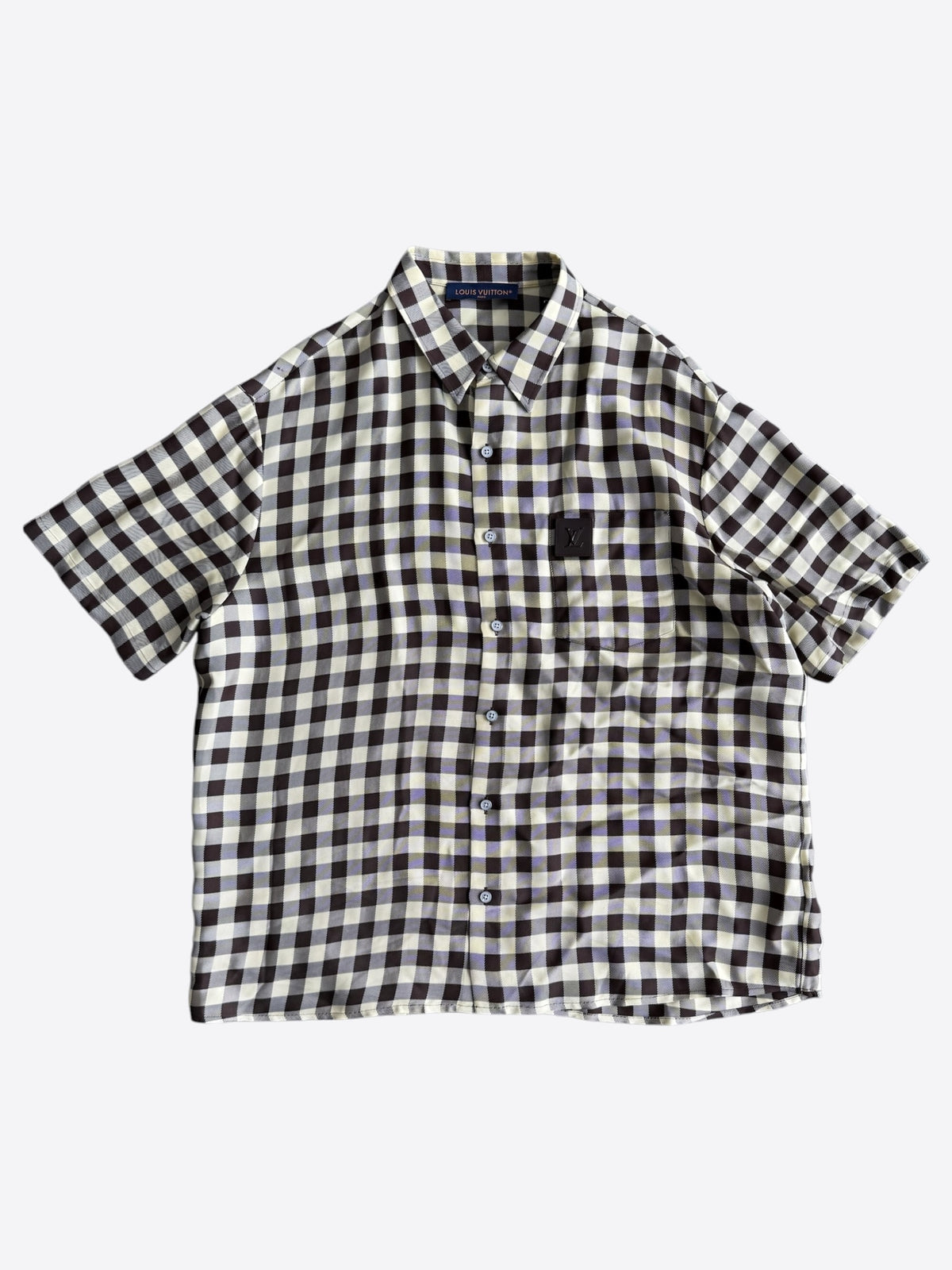 Louis Vuitton White & Brown Damier Button Up Shirt