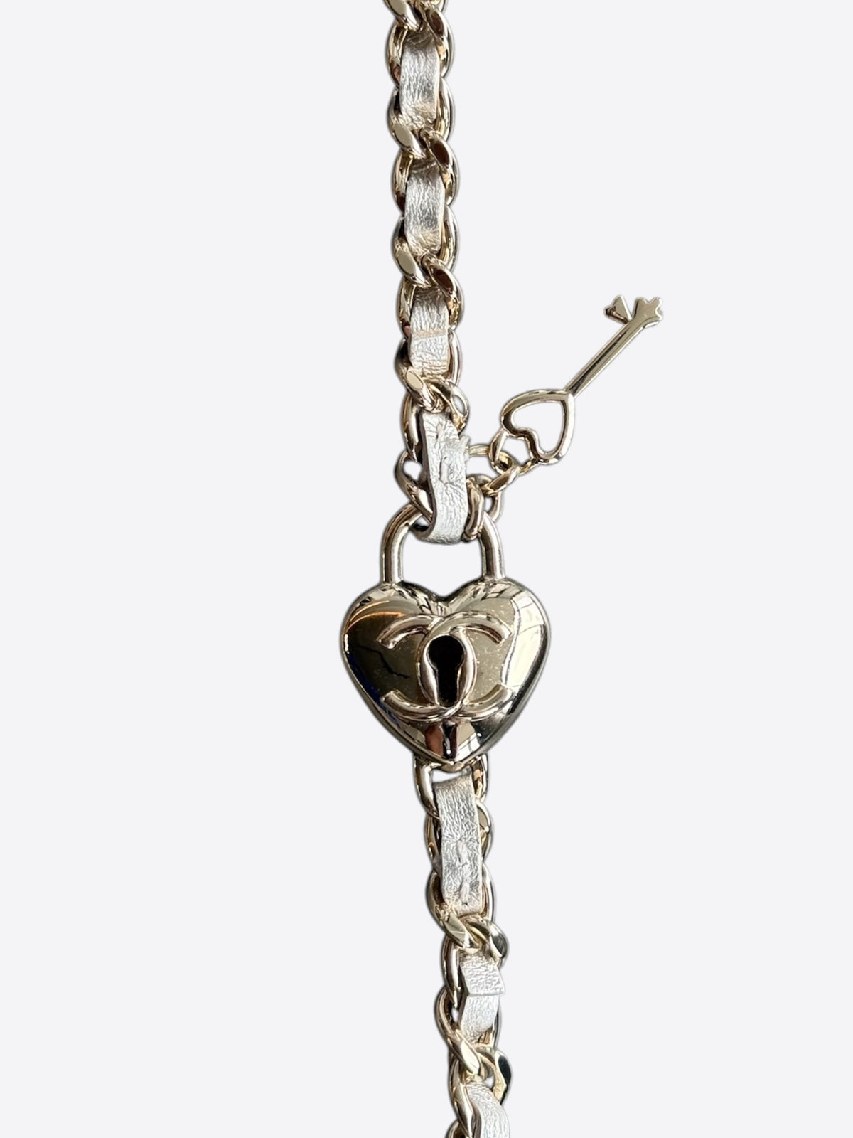 Chanel Silver Lambskin Quilted Mini Heart Charm Wallet on Chain