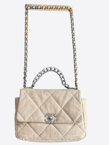 Chanel Beige Lambskin Quilted Large 19 Flap Bag