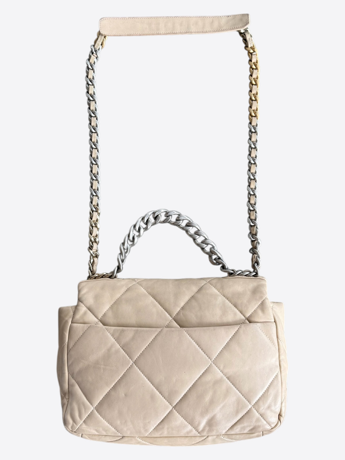 Chanel Beige Lambskin Quilted Large 19 Flap Bag