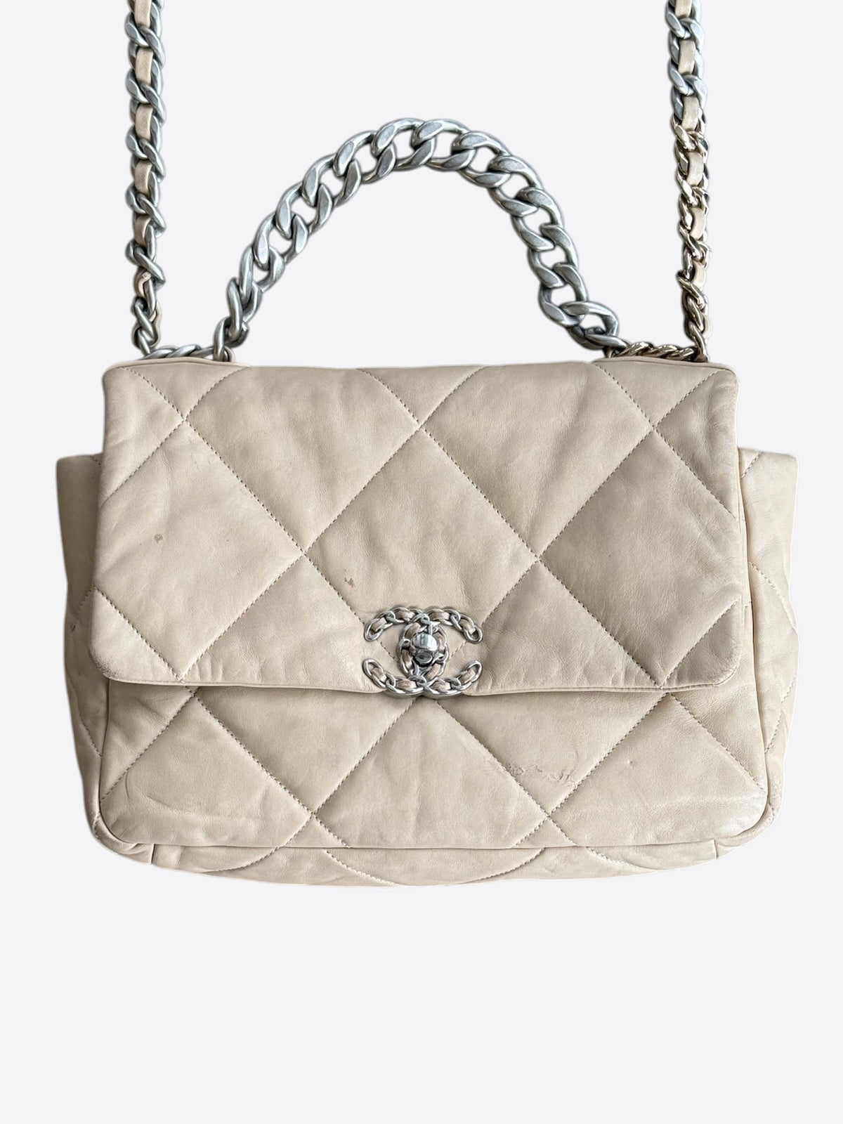 Chanel Beige Lambskin Quilted Large 19 Flap Bag