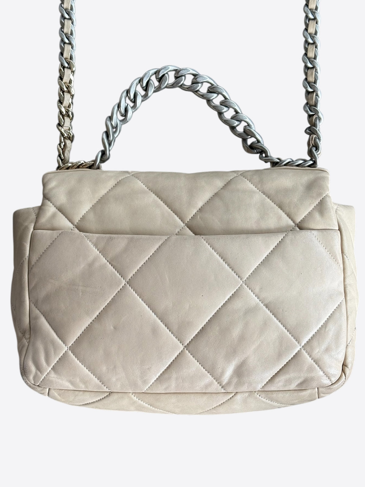 Chanel Beige Lambskin Quilted Large 19 Flap Bag