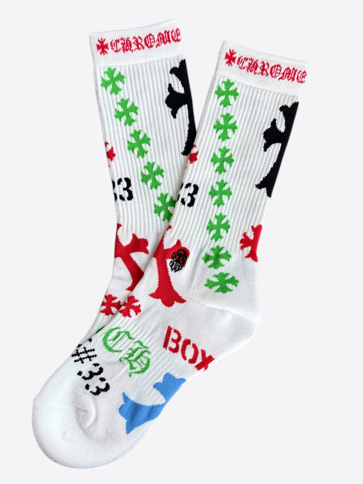 Chrome Hearts White & Multicolor Stencil Logo Socks
