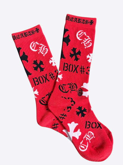 Chrome Hearts Red & Multicolor Stencil Logo Socks