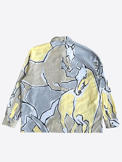 Hermes Grey & Yellow Horse Graphic Button Up Shirt
