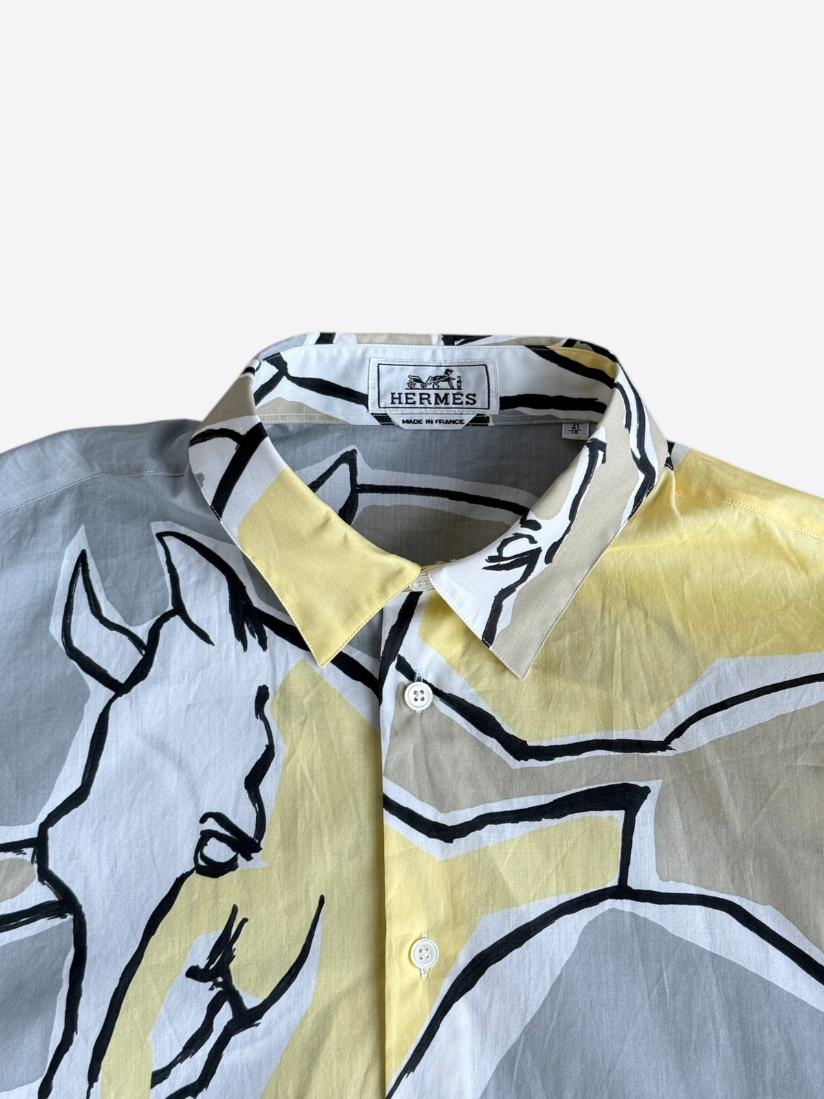 Hermes Grey & Yellow Horse Graphic Button Up Shirt