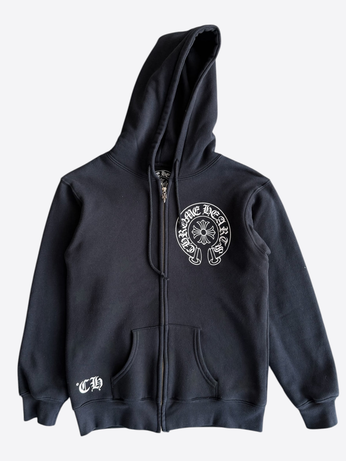 Chrome Hearts Black & White Horseshoe Cross Logo Thermal Zip Up Hoodie