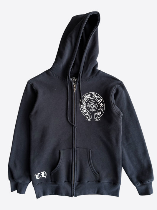 Chrome Hearts Black & White Horseshoe Cross Logo Thermal Zip Up Hoodie