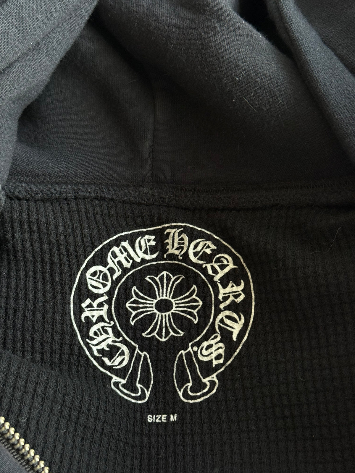 Chrome Hearts Black & White Horseshoe Cross Logo Thermal Zip Up Hoodie