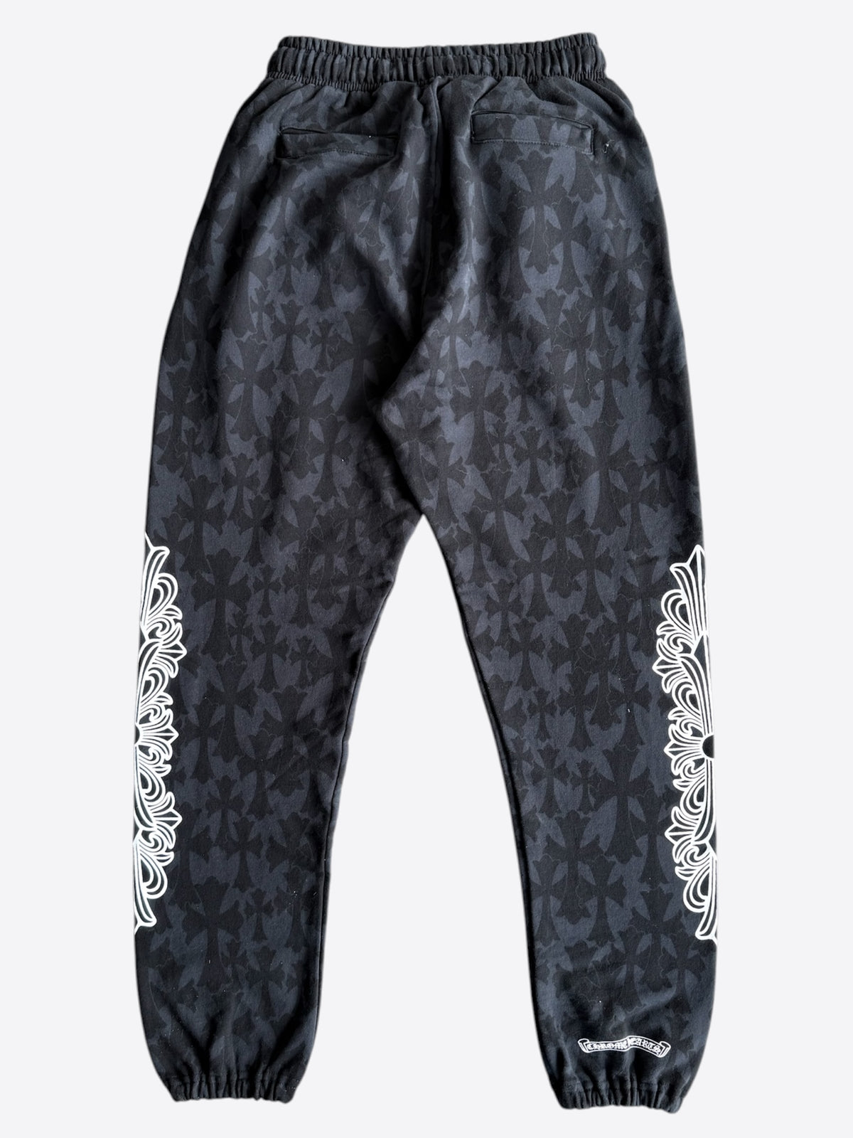 Chrome Hearts Black & White Horseshoe Logo Cemetery Cross Jacquard Sweatpants