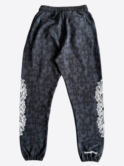 Chrome Hearts Black & White Horseshoe Logo Cemetery Cross Jacquard Sweatpants