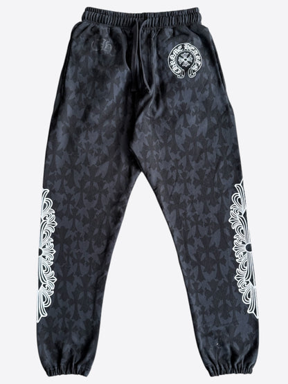 Chrome Hearts Black & White Horseshoe Logo Cemetery Cross Jacquard Sweatpants