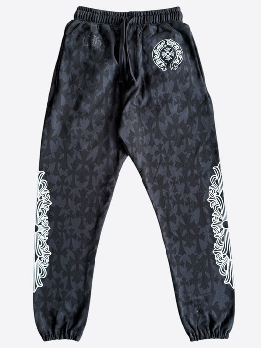 Chrome Hearts Black & White Horseshoe Logo Cemetery Cross Jacquard Sweatpants