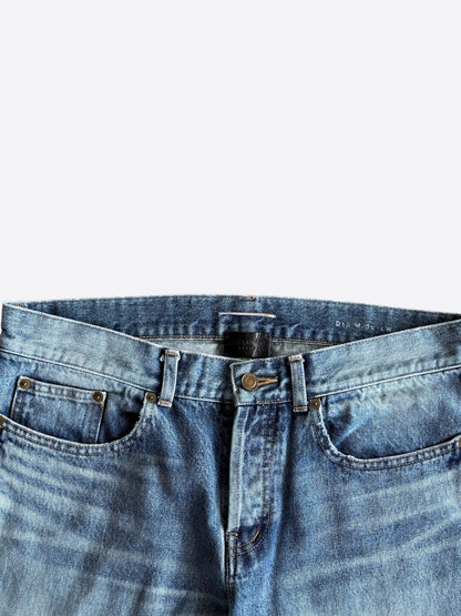 Saint Laurent Light Blue Bandana Patch Distressed Jeans
