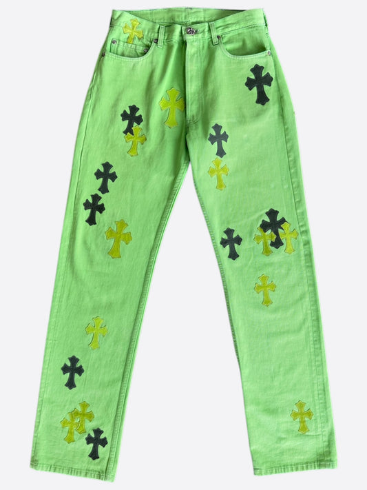 Chrome Hearts Levis Green & Black Cross Patch Jeans