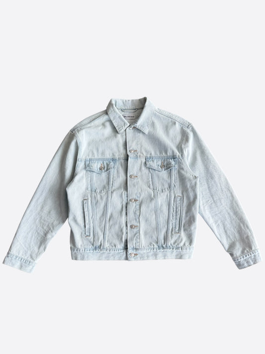 Balenciaga Light Blue Embossed Logo Denim Jacket