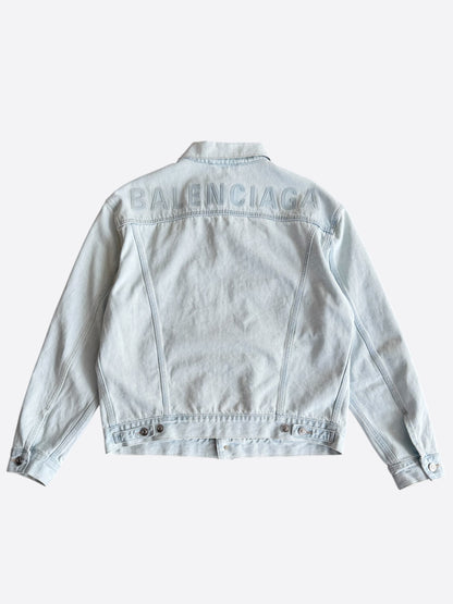 Balenciaga Light Blue Embossed Logo Denim Jacket