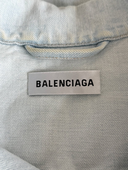 Balenciaga Light Blue Embossed Logo Denim Jacket
