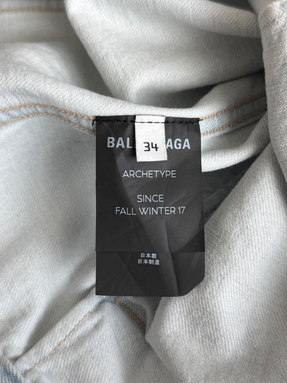 Balenciaga Light Blue Embossed Logo Denim Jacket