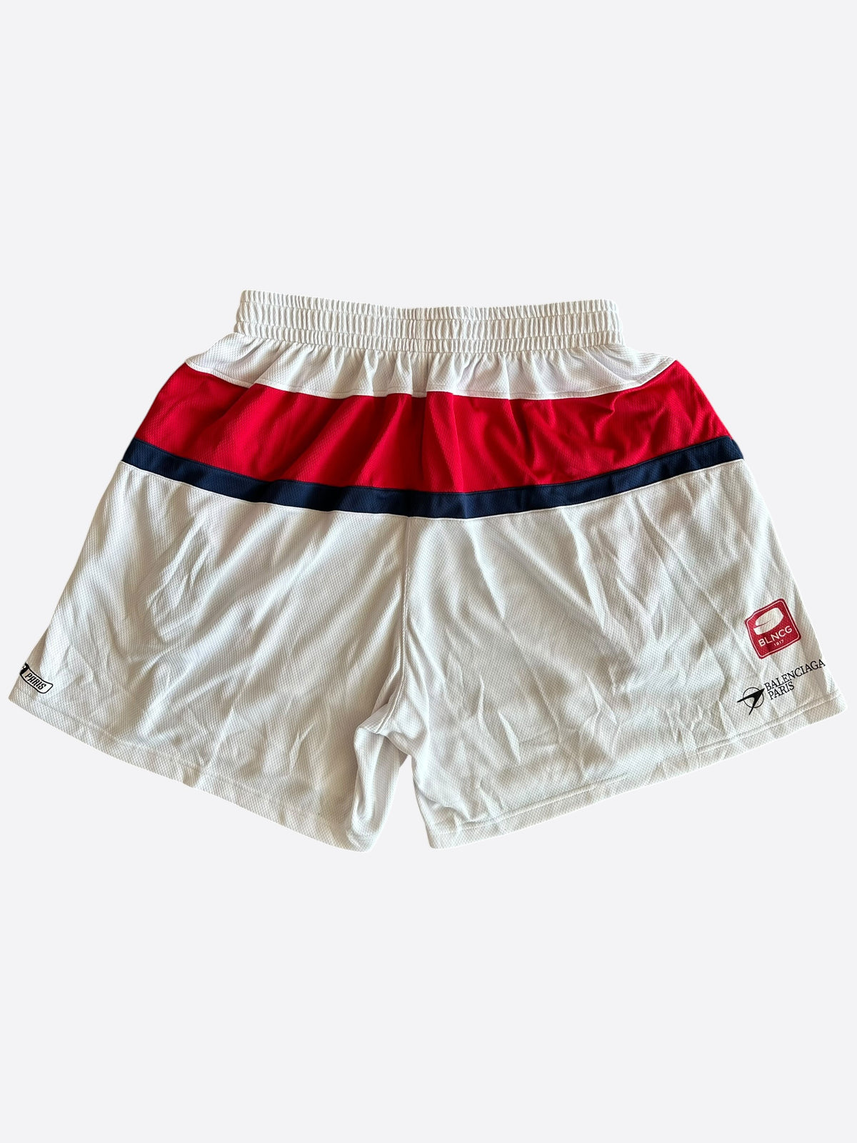 Balenciaga White, Red & Navy Soccer Shorts