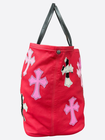 Chrome Hearts Red Leather Cross Patch Tote Bag
