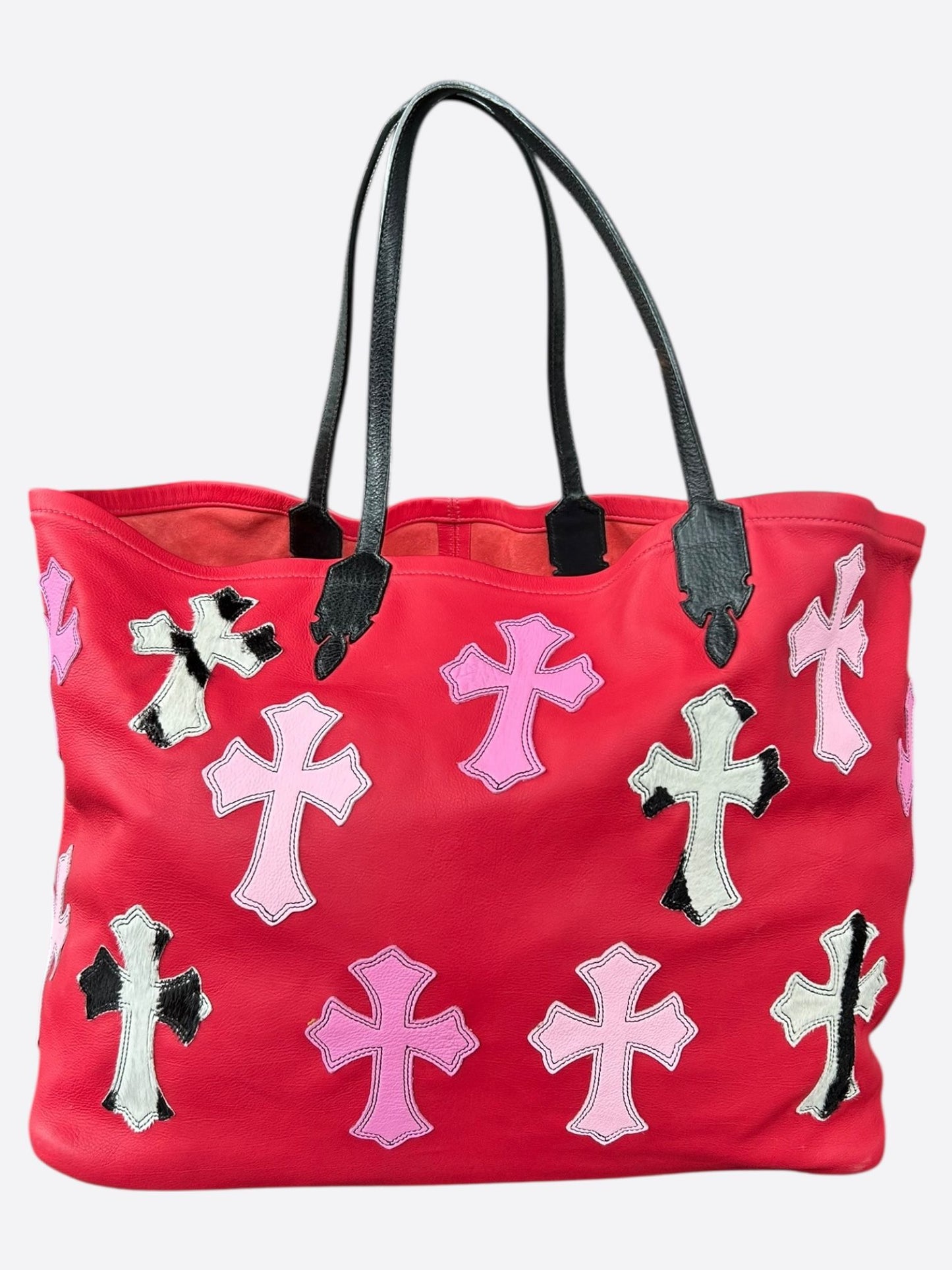 Chrome Hearts Red Leather Cross Patch Tote Bag
