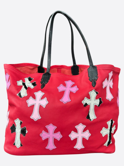 Chrome Hearts Red Leather Cross Patch Tote Bag