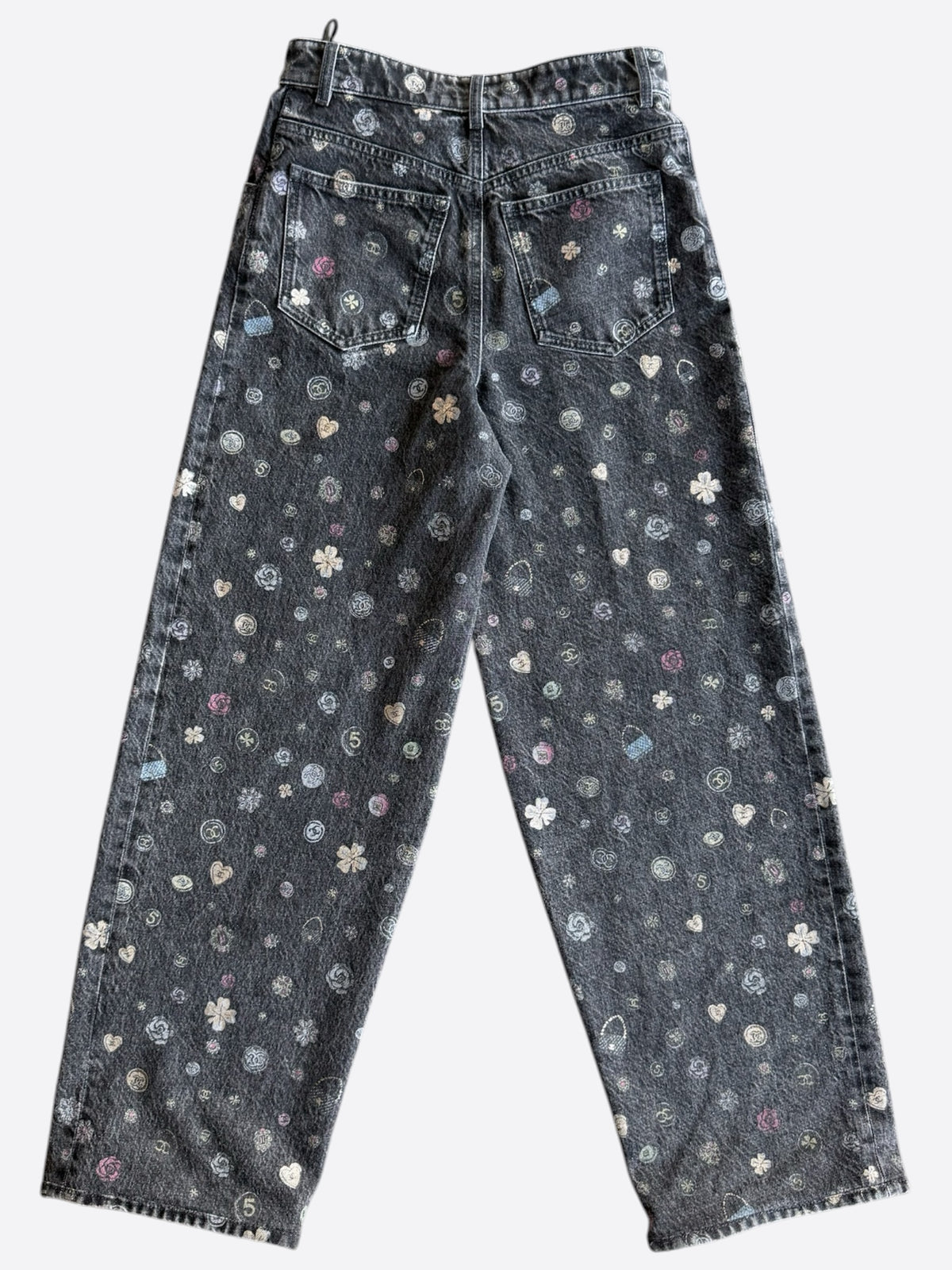 Chanel Faded Black & Multicolor Cartoon Graphic Women's Denim Jeans
