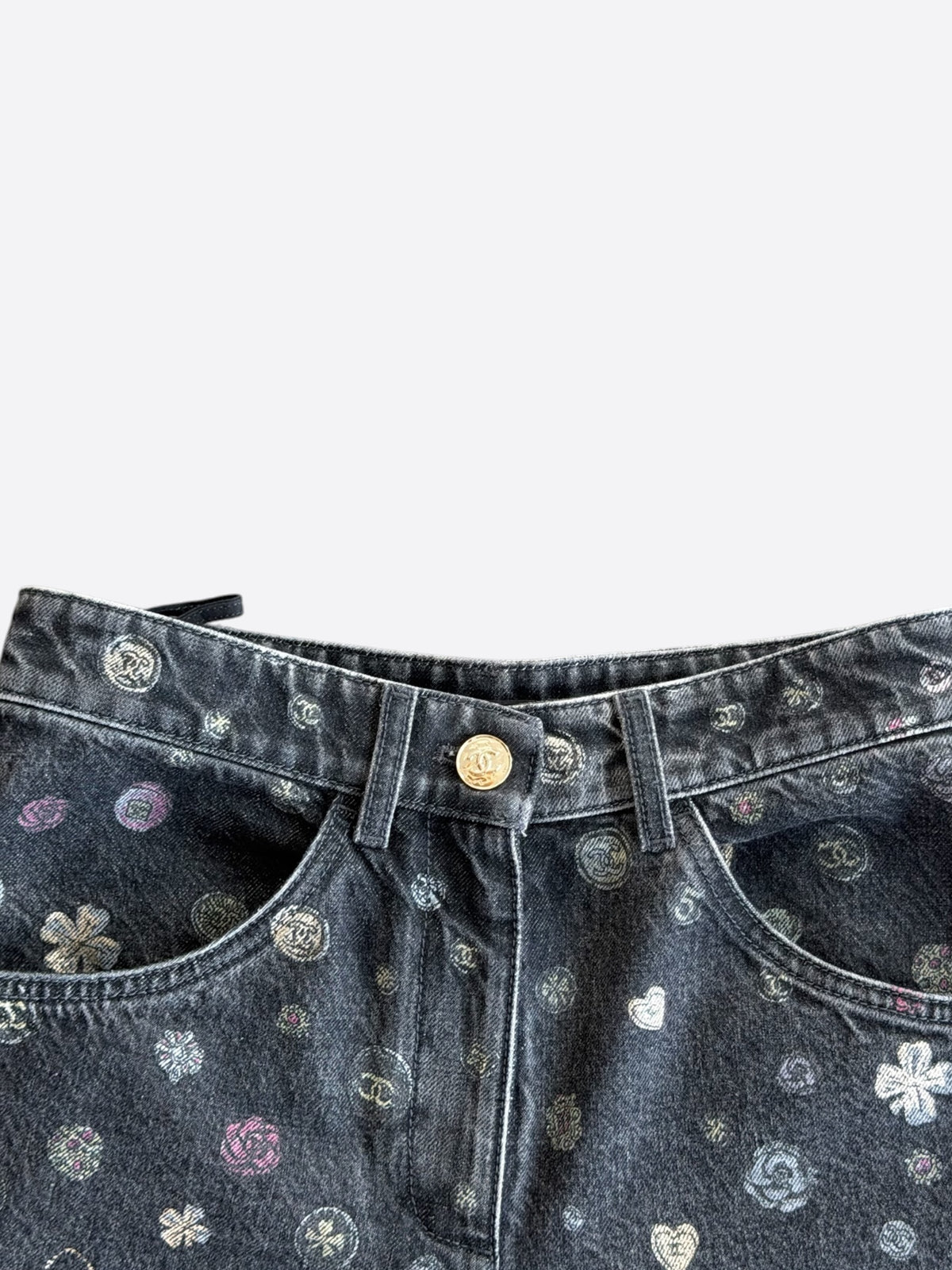 Chanel Faded Black & Multicolor Cartoon Graphic Women's Denim Jeans
