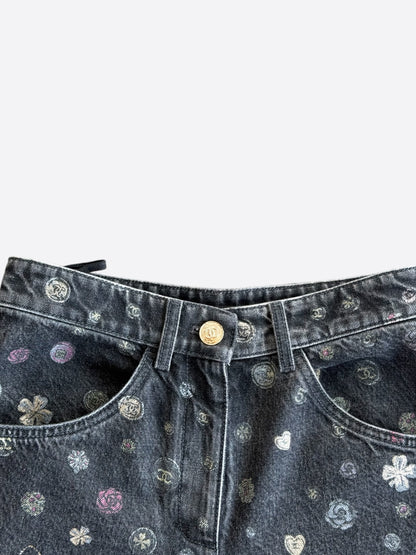 Chanel Faded Black & Multicolor Cartoon Graphic Women's Denim Jeans