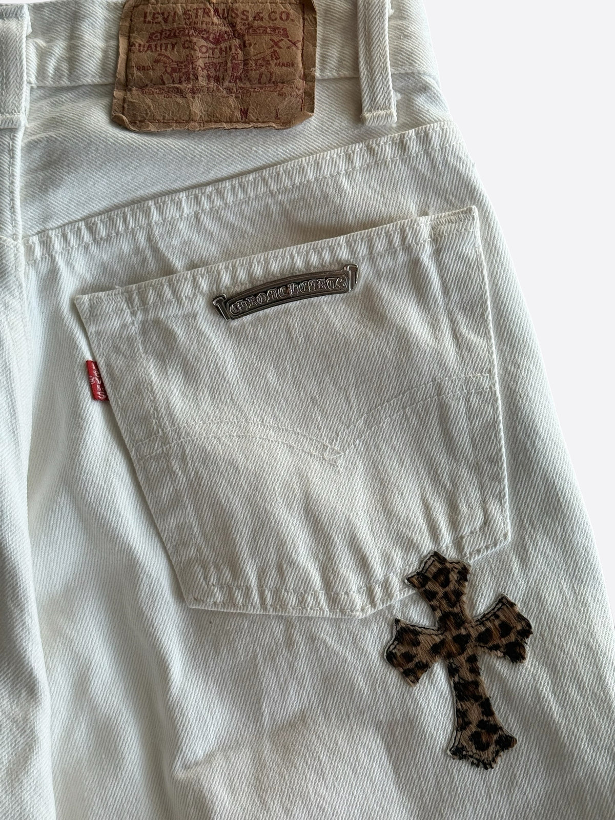 Chrome Hearts Levis White & Cheetah Patch Jeans
