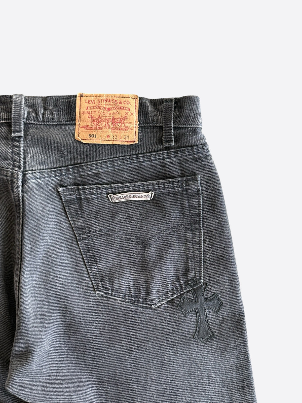 Chrome Hearts Levis Grey & Black Cross Patch Jeans