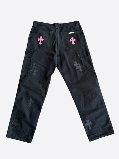 Chrome Hearts Black & Pink Cross Patch Carpenter Pants
